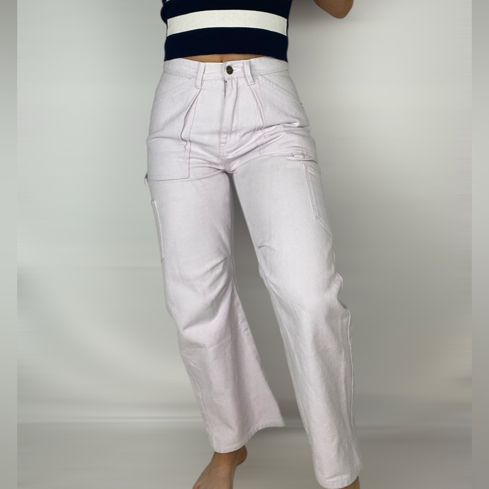 LIONESS Utility Cargo Ruched High Rise Denim Jeans Casual‎ Party Skater Purple